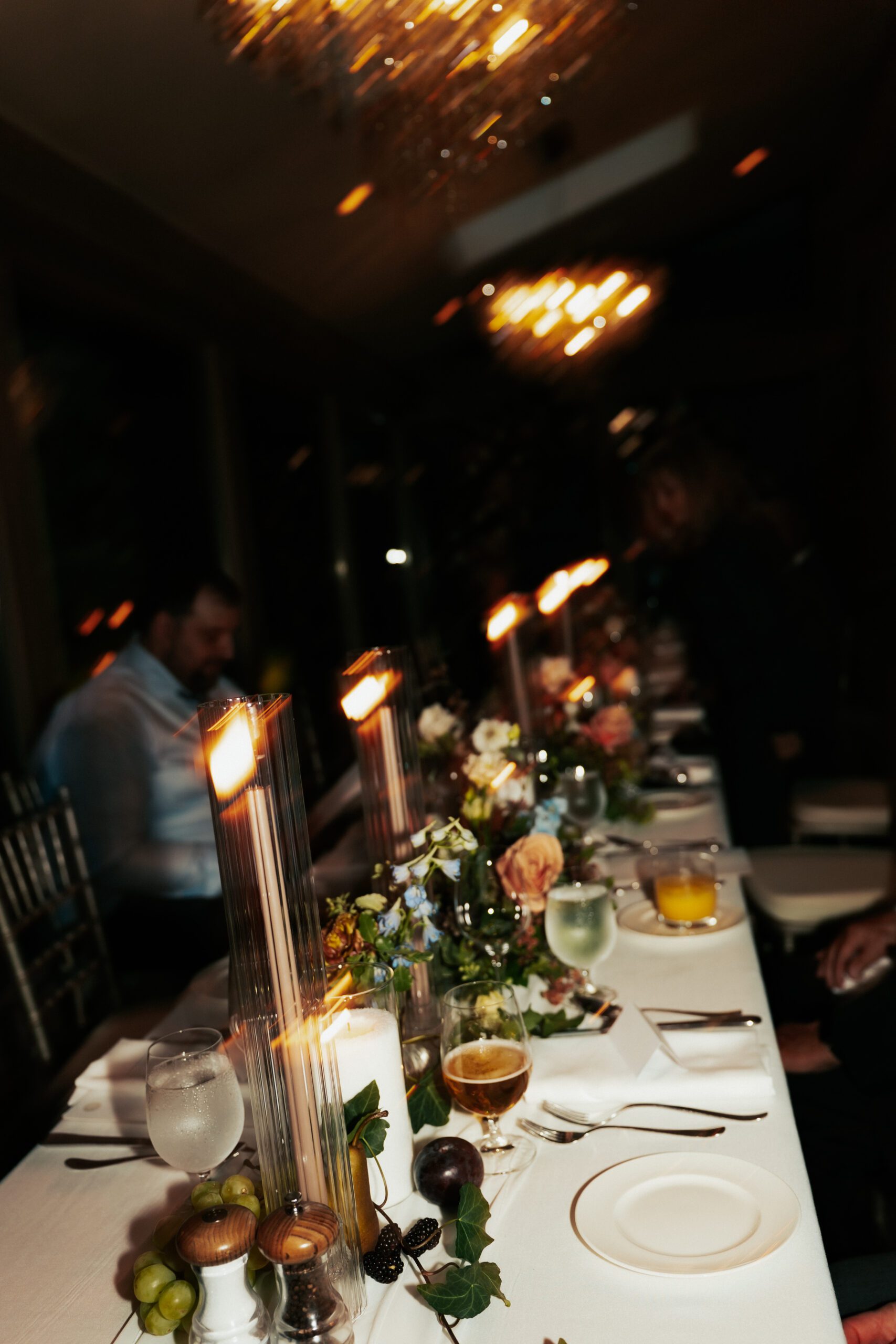 Intimate wedding candlelit dinner reception setup by Karen Marie designs at Ancaster Mill. Hamilton wedding photographer.